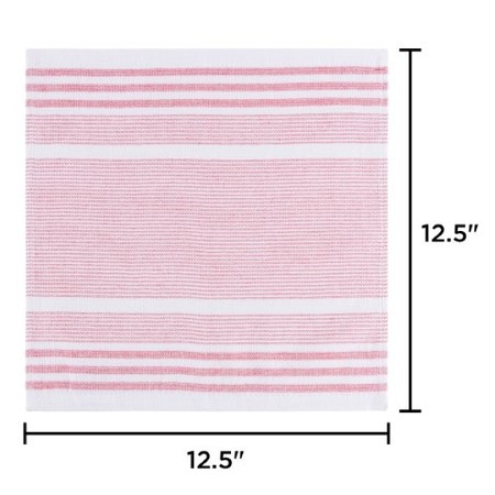Hastings Home Set of 16 Kitchen Dish Cloth, 12.5x12.5", 100-percent Absorbent Cotton, Farmhouse Stripes , 4 Colors 649607AJC
